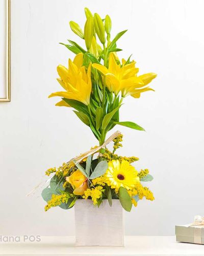 <p>If you like modern and stylish bouquets, then the Topiary Sunshine flower arrangement will surely impress you. This unique and exceptional flower arrangement is made of gerbera, rose, and lily, all in bright yellow colors. This will spruce up your home décor in a jiffy. You can also send it to your loved ones as a “Get well soon” gift or a “Congratulations” flower bouquet.</p>